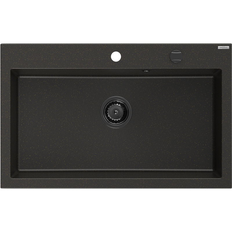 Mexen Elix chiuvetă de bucătărie din granit 1 compartiment 800 x 500 mm, negru/auriu metalizat, sifon negru - 6527801005-75-B