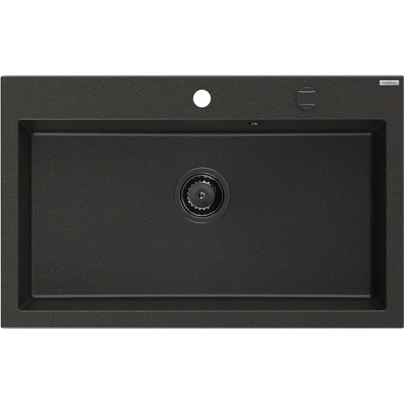 Mexen Elix egytálcás gránit mosogató 800 x 500 mm, fekete/arany metál, fekete szifon - 6527801005-75-B