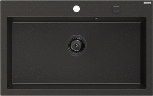 Mexen Elix gránit mosogató 1 medencés 800 x 500 mm, fekete/arany metál, fekete szifon - 6527801005-75-B