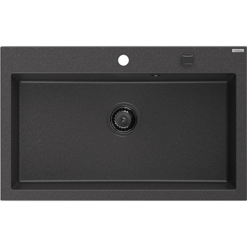 Mexen Elix 1 rekeszes gránit mosogatótál 800 x 500 mm, fekete pöttyös, fekete szifon - 6527801005-76-B