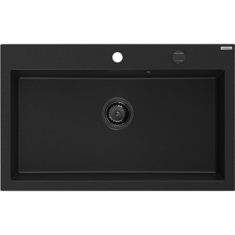 Mexen Elix gránit mosogató 1 rekeszes, 800 x 500 mm, fekete, fekete szifon - 6527801005-77-B