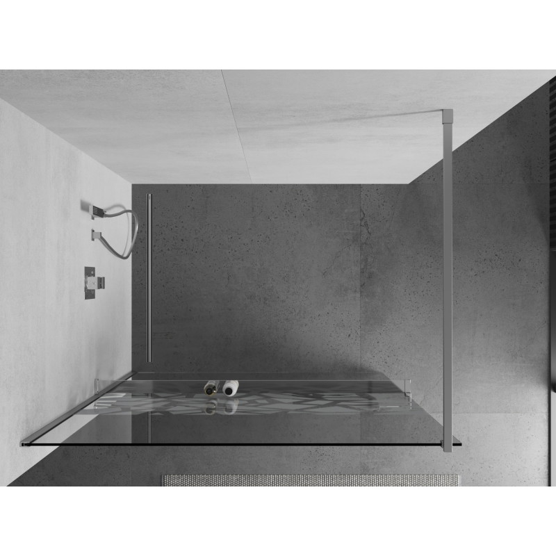 Mexen Kioto+ walk-in zuhanyfal polccal, 110 x 200 cm, fehér minta, króm - 800-110-121-01-85