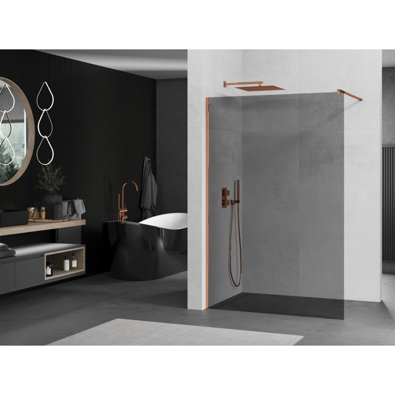 Mexen Kioto walk-in zuhanyfal 140 x 200 cm, grafit 8 mm, rózsaarany - 800-140-101-60-40