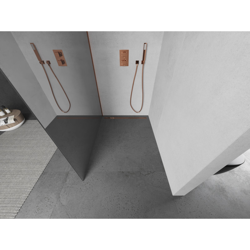 Mexen Kioto Walk-in zuhanyfal 140 x 200 cm, tükör 8 mm, rózsaarany - 800-140-101-60-50