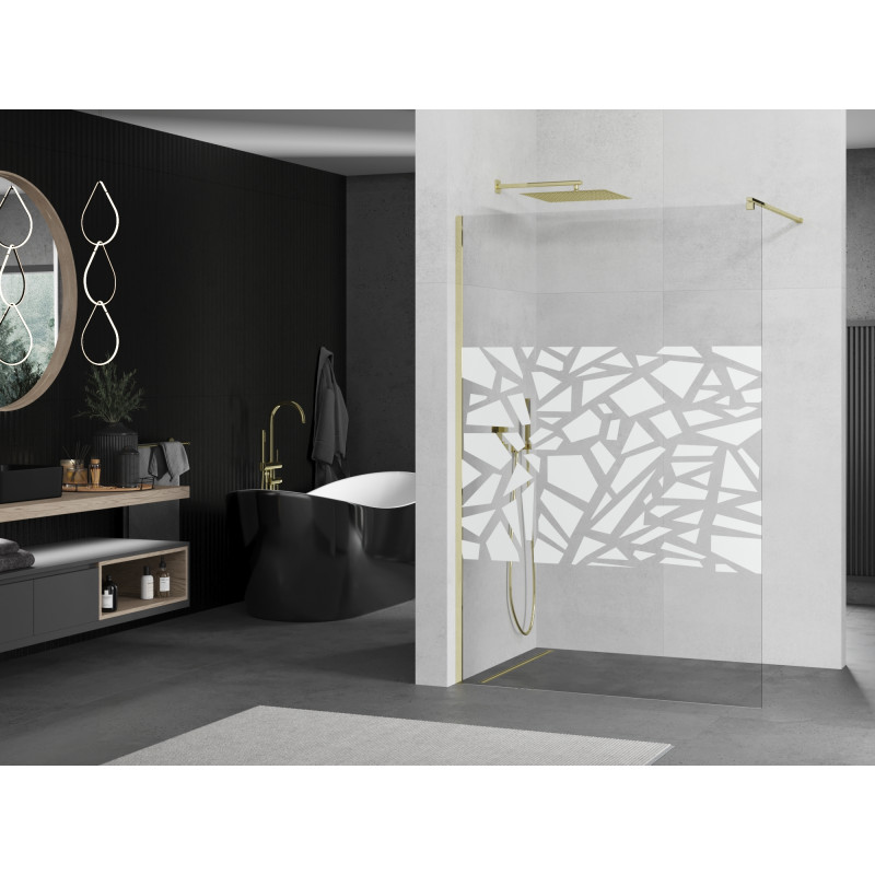 Mexen Kioto Walk-in zuhanyfal 90 x 200 cm, fehér minta 8 mm, arany - 800-090-101-50-85
