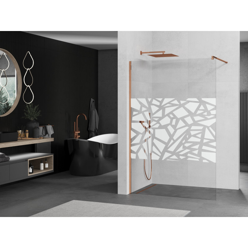 Mexen Kioto Walk-in zuhanyfal 90 x 200 cm, fehér minta 8 mm, rózsaszín arany - 800-090-101-60-85