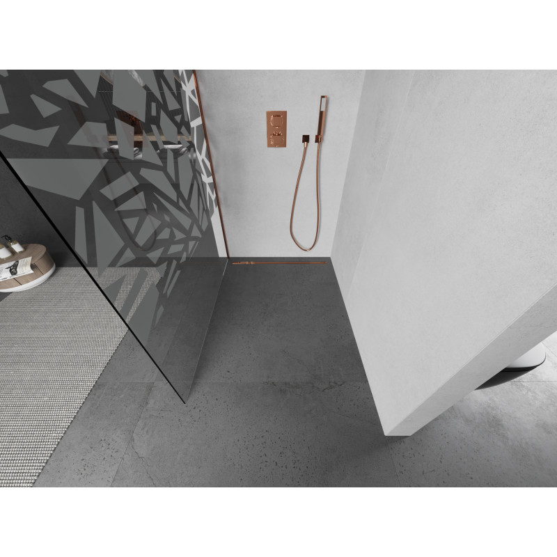Mexen Kioto Walk-in zuhanyfal 100 x 200 cm, fehér minta 8 mm, rózsaarany - 800-100-101-60-85
