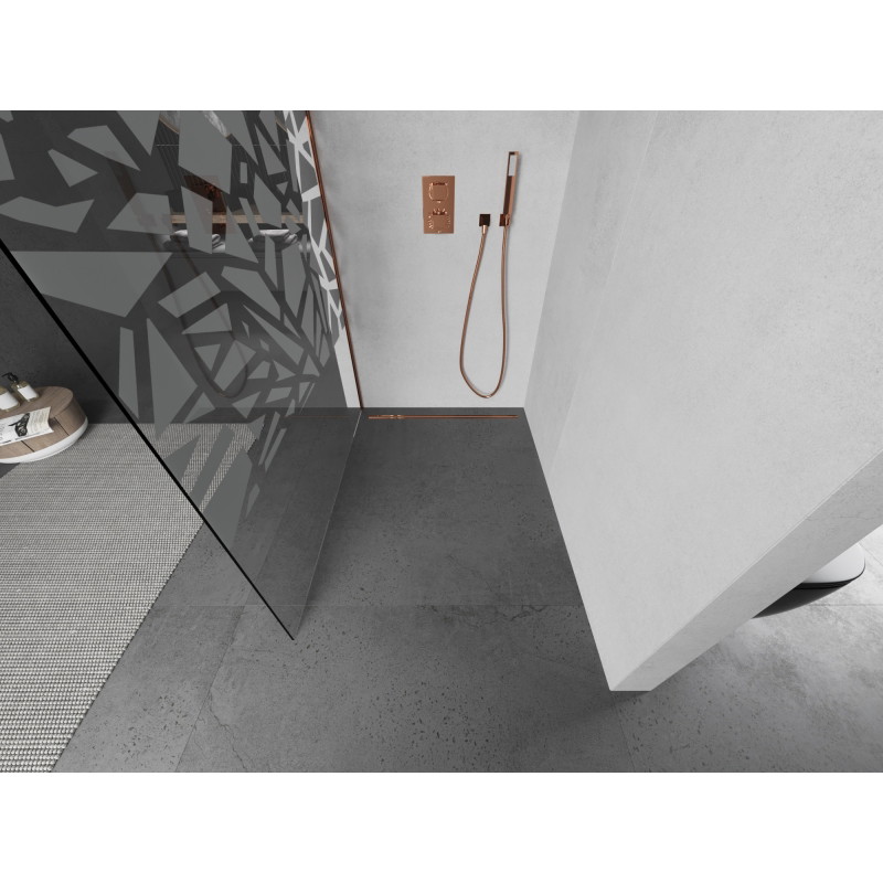 Mexen Kioto perete de duș Walk-in 130 x 200 cm, model alb 8 mm, aur roz - 800-130-101-60-85