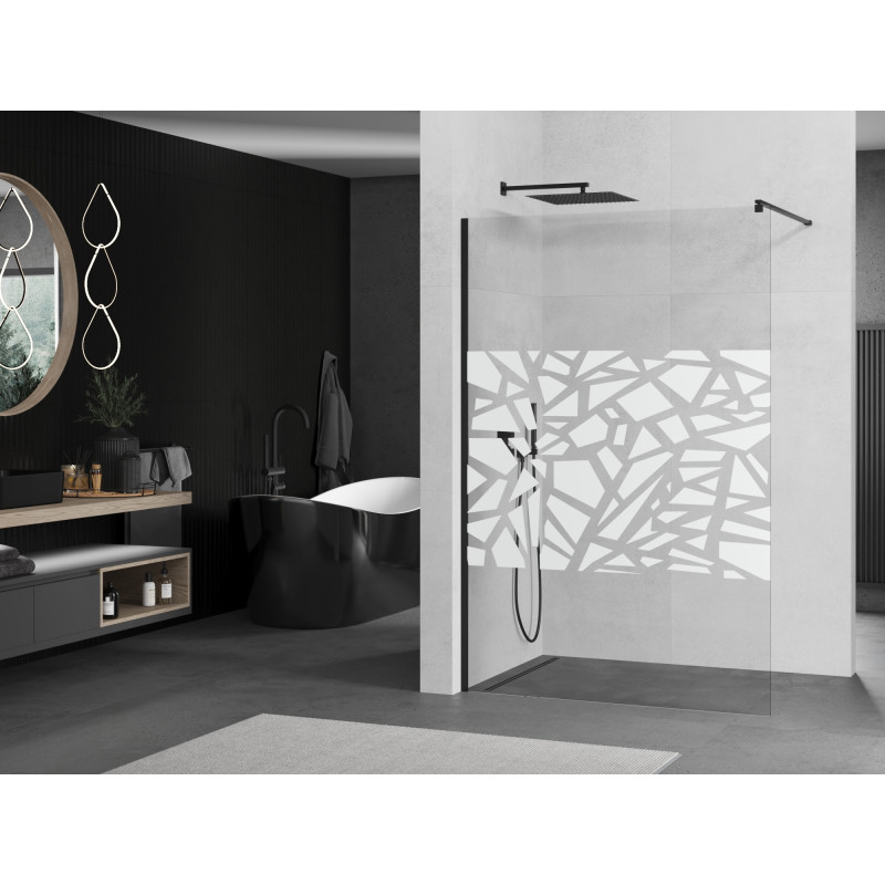 Mexen Kioto walk-in zuhanyfal 90 x 200 cm, fehér minta 8 mm, fekete - 800-090-101-70-85