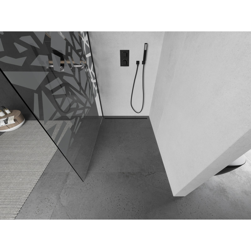 Mexen Kioto Walk-in zuhanyfal 100 x 200 cm, fehér mintával 8 mm, fekete - 800-100-101-70-85