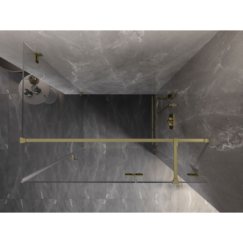 Mexen Lunar T cabină de duș cu deschidere dreaptă 140 x 120 cm, transparentă, auriu periat - 834T-140-120-55-00-P