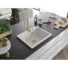 Mexen Elix chiuvetă de bucătărie din granit 1-cameră 600 x 500 mm, albă, sifon auriu - 6525601005-20-G