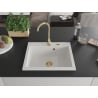 Mexen Elix chiuvetă de bucătărie din granit 1-cameră 600 x 500 mm, albă, sifon auriu - 6525601005-20-G