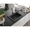 Mexen Elix chiuvetă de granit cu o singură cuvă 600 x 500 mm, negru cu pete, sifon negru - 6525601005-76-B