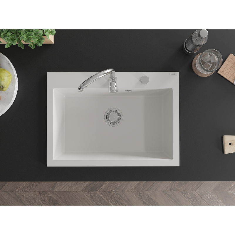 Mexen Elix gránit mosogató 1-medencés 700 x 500 mm, fehér, króm szifon - 6526701005-20