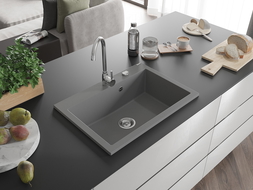 Mexen Elix gránit mosogató 1-medencés 700 x 500 mm, szürke, króm szifon - 6526701005-71