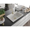 Mexen Elix chiuvetă de bucătărie din granit cu 1 compartiment 700 x 500 mm, alb, sifon auriu - 6526701005-20-G