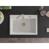 Mexen Elix chiuvetă de bucătărie din granit cu 1 compartiment 700 x 500 mm, alb, sifon auriu - 6526701005-20-G