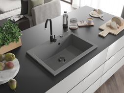 Mexen Elix chiuvetă de granit cu 1 cuvă 700 x 500 mm, gri, sifon negru - 6526701005-71-B