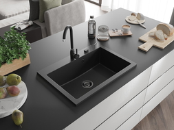 Mexen Elix chiuvetă de bucătărie din granit cu 1 cuvă 700 x 500 mm, negru, sifon negru - 6526701005-77-B