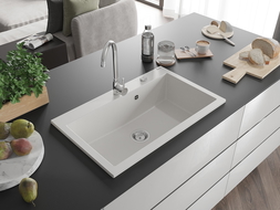 Mexen Elix chiuvetă de bucătărie din granit cu 1 compartiment 800 x 500 mm, alb, sifon crom - 6527801005-20