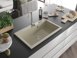 Mexen Elix chiuvetă de bucătărie din granit cu 1 compartiment 800 x 500 mm, bej, sifon cromat - 6527801005-69