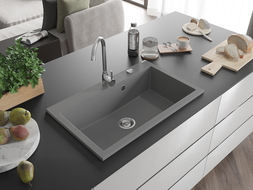 Mexen Elix chiuvetă de bucătărie din granit cu 1 cuvă 800 x 500 mm, gri, sifon crom - 6527801005-71