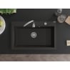 Mexen Elix gránit mosogató 1-medencés 800 x 500 mm, fekete/arany metál, króm szifon - 6527801005-75