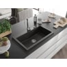 Mexen Elix gránit mosogató 1-medencés 800 x 500 mm, fekete/arany metál, króm szifon - 6527801005-75
