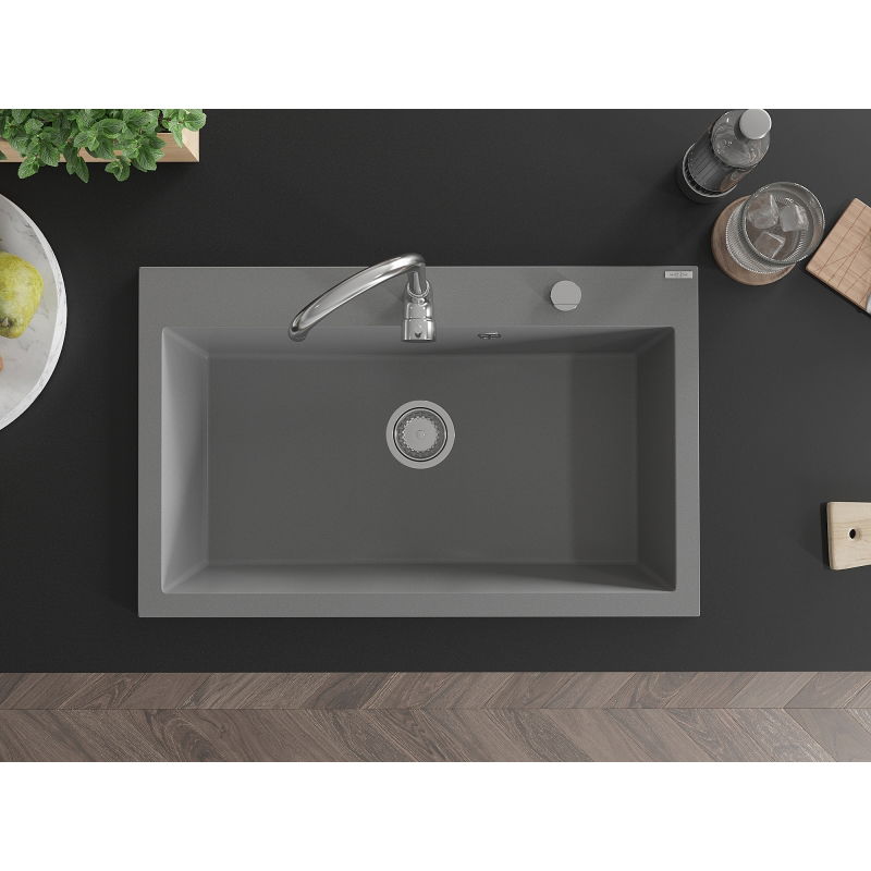 Mexen Elix gránit mosogató 1-medencés 800 x 500 mm, szürke, króm szifon - 6527801005-71