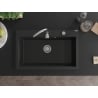 Mexen Elix egymedencés gránit mosogató 800 x 500 mm, fekete, króm szifon - 6527801005-77