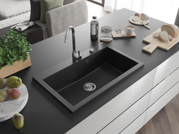 Mexen Elix chiuvetă din granit cu 1 compartiment 800 x 500 mm, negru, sifon crom - 6527801005-77