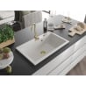 Mexen Elix 1-kamrás gránit mosogató 800 x 500 mm, fehér, arany szifonnal - 6527801005-20-G