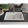 Mexen Elix 1-kamrás gránit mosogató 800 x 500 mm, fehér, arany szifonnal - 6527801005-20-G