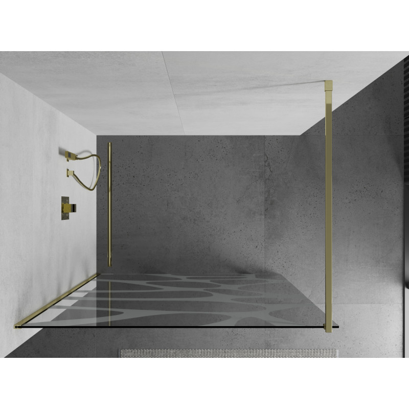 Mexen Kioto Perete de duș Walk-in 70 x 200 cm, transparent/furtună albă 8 mm, auriu - 800-070-101-50-97