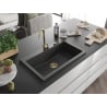 Mexen Elix chiuvetă de granit cu o cuvă 800 x 500 mm, neagră cu puncte, sifon auriu - 6527801005-76-G