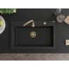 Mexen Elix egymedencés gránit mosogató 800 x 500 mm, fekete, arany szifon - 6527801005-77-G
