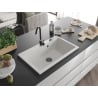 Mexen Elix egymedencés gránit mosogató 800 x 500 mm, fehér, fekete szifon - 6527801005-20-B