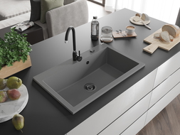 Mexen Elix chiuvetă din granit cu 1 compartiment 800 x 500 mm, gri, sifon negru - 6527801005-71-B