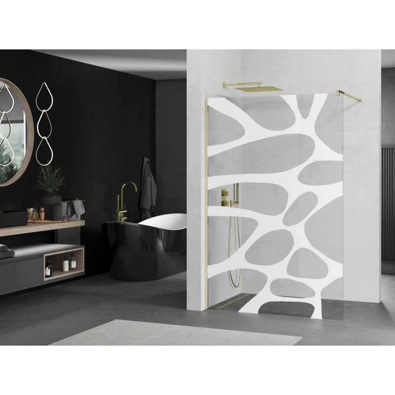 Mexen Kioto Walk-in zuhanyfal 80 x 200 cm, fehér hullám 8 mm, arany - 800-080-101-50-97