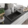 Mexen Elix egytálcás gránit mosogató 800 x 500 mm, fekete/arany metál, fekete szifon - 6527801005-75-B