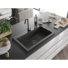 Mexen Elix 1 rekeszes gránit mosogatótál 800 x 500 mm, fekete pöttyös, fekete szifon - 6527801005-76-B
