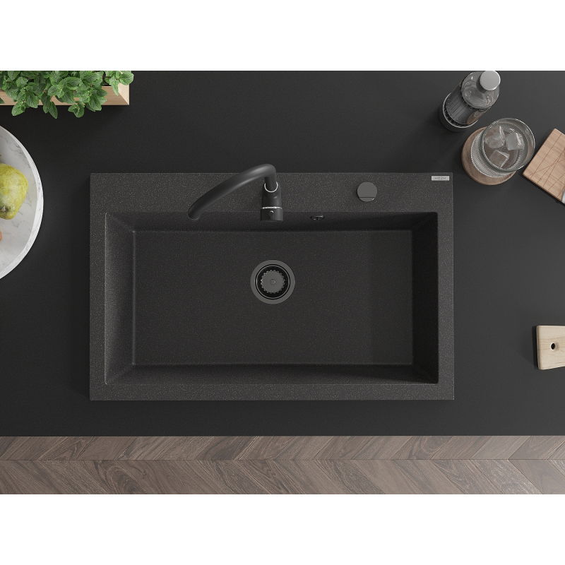 Mexen Elix 1 rekeszes gránit mosogató 800 x 500 mm, fekete pöttyös, fekete szifon - 6527801005-76-B