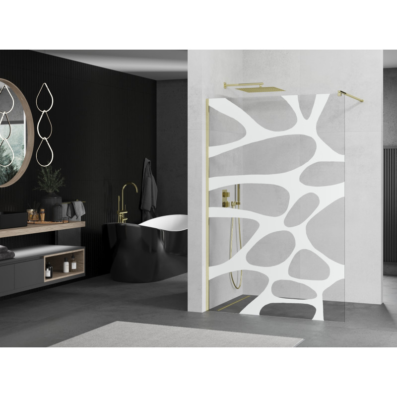 Mexen Kioto 140 x 200 cm-es Walk-in zuhanyfal, fehér hullám 8 mm, arany - 800-140-101-50-97