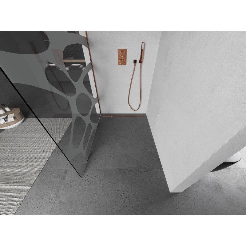 Mexen Kioto 130 x 200 cm-es Walk-in zuhanyfal, fehér hullám 8 mm, rózsaarany - 800-130-101-60-97