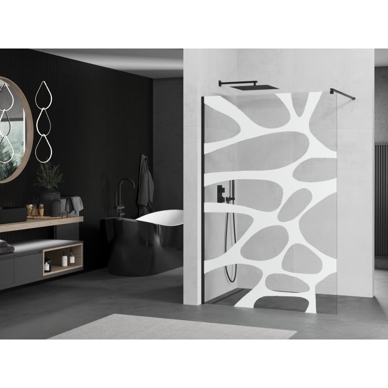 Mexen Kioto perete de duș Walk-in 80 x 200 cm, undă albă 8 mm, negru - 800-080-101-70-97