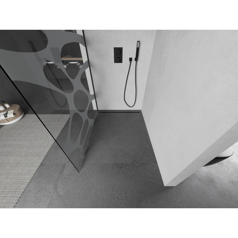 Mexen Kioto Walk-in zuhanyfal 100 x 200 cm, fehér hullám 8 mm, fekete - 800-100-101-70-97