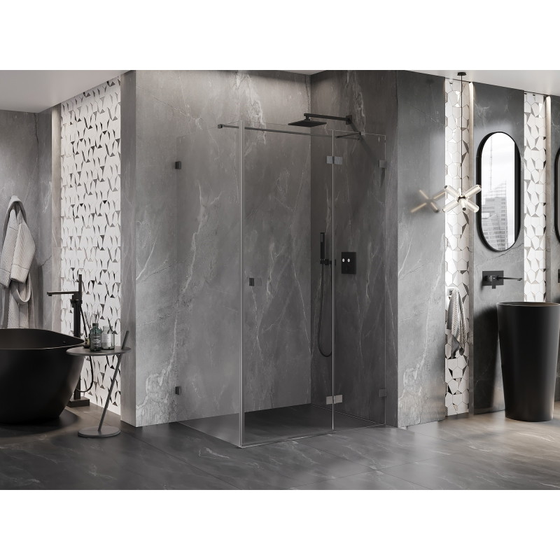 Mexen Lunar T cabină de duș cu ușă rabatabilă dreapta 125 x 80 cm, transparentă, gri armat periat - 834T-125-080-66-00-P
