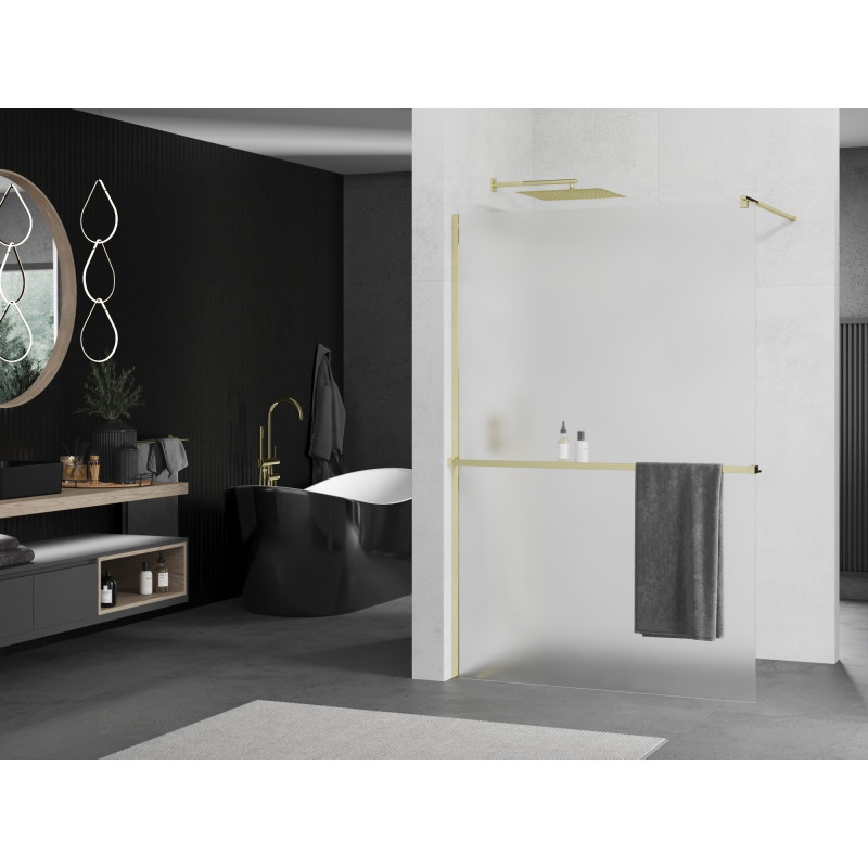 Mexen Kioto+ 100 x 200 cm-es walk-in zuhanyfal polccal, fagyos, arany - 800-100-121-50-30
