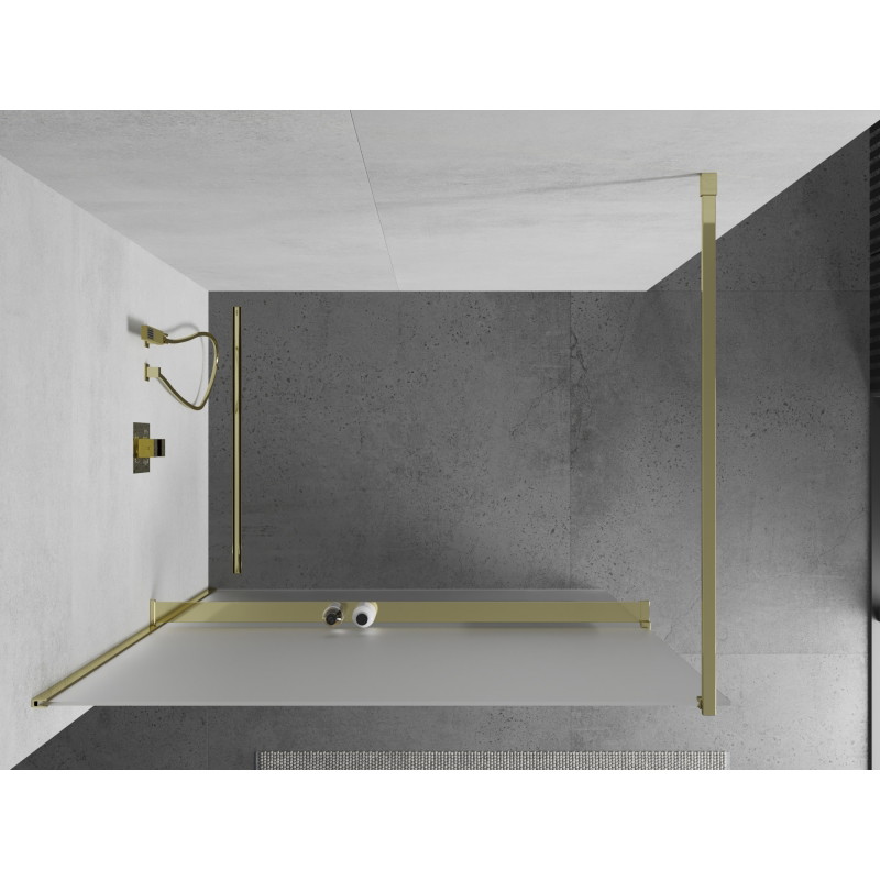 Mexen Kioto+ 100 x 200 cm-es walk-in zuhanyfal polccal, fagyos, arany - 800-100-121-50-30